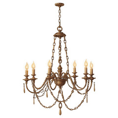 Poster - The chandelier hangs from a chain and has a rustic antique appearance..