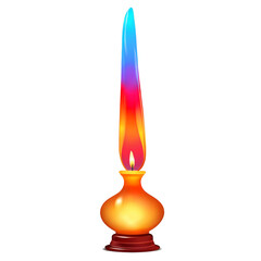 Poster - A modern oil lamp with a sleek cylindrical glass body filled with colorful liquid and a tall wick that emits a warm flickering light..