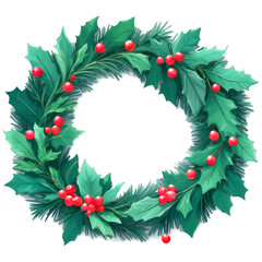 Fototapete - A decorative ring adorned with holly leaves pine needles and miniature winter fruits..
