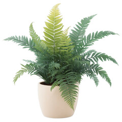 Aufkleber - A realistic looking artificial plant designed to mimic a lush fern. It has intricate fronds in varying shades of green and is planted in a simple clay pot adding a natural touch to.