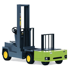 Fototapete - A motorized piece of equipment with four wheels a drivers seat and a mast with adjustable forks used for carrying and stacking goods..
