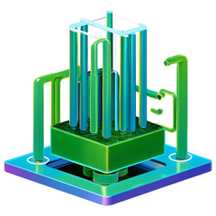Poster - A metallic object with a square shape and numerous tubes running through it used for transferring heat from one fluid to another..