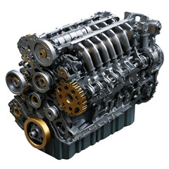 Poster - A complex engine with a bulky structure composed of various metal components including pistons crankshafts and cylinders creating the force required for movement..