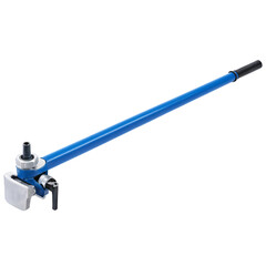 Poster - A durable pipe fitting tool with a long curved handle and a single adjustable jaw commonly used in home repairs or automotive work..