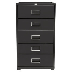 Fototapete - An office furniture piece with a smooth matte black finish and a label holder on the front of each drawer..