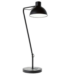 Poster - A sy desk lamp featuring a thin metal frame and a circular light head..