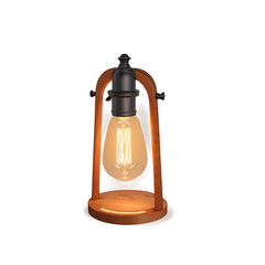 Poster - A functional desk lamp with a wooden base and a vintageinspired glass shade giving off a warm and cozy glow..