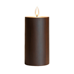 Fototapete - A wooden candle holder carved from a single piece of dark wood. The design features a circular base and a tall cylindrical shape with smooth edges. The center of the holder.