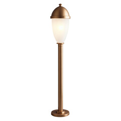 Poster - A subtle and elegant pathway light featuring a thin curved bronze base and a frosted glass globe on top. The light gently casts a soft warm glow..