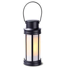 Fototapete - A cylindrical metal lantern with a glass panel and handle emitting a soft glow..
