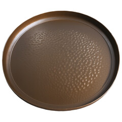 Fototapete - This decorative item is a bronzecolored metal tray with a hammered texture and raised edges. It is approximately 15 inches in diameter and has a shiny reflective surface..