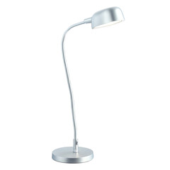 Fototapete - A compact squareshaped lamp with a curved cylindrical arm that extends from one corner. The lamp is made of brushed metal and has a matte finish. It is designed to provide targeted.