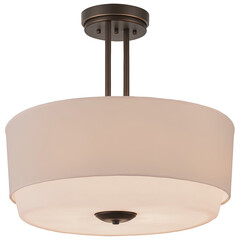 Poster - This stylish ceiling light boasts a semiflush mount a bronze finish and a curved white fabric shade..