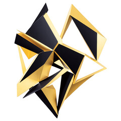 Fototapete - A metal wall sculpture with geometric shapes in black and gold..