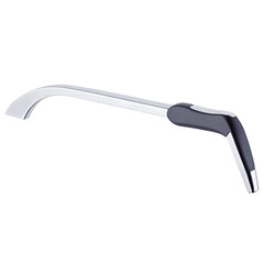 Poster - A shiny metal tool with a slender curved handle and a flat rectangularshaped head. The handle is topped with a small circular ..