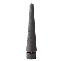 Poster - This black stone incense burner is sleek and modern in design. It has a flat base and a tall cylindrical body with a swirling pattern etched into its surface topped with a simple.