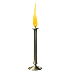 Poster - A long thin object with a metallic sheen designed to extinguish candle flames. It has a curved handle and a rectangularshaped head with a small circular hole at the end..