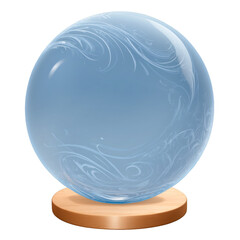 Fototapete - A small round object with a glass casing and a wooden base. The glass is tinted a soft blue and has a delicate swirling pattern etched into it..