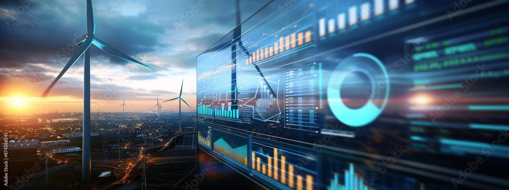 Modern Wind Turbine with Energy Data Dashboard - Real-Time Statistics ...