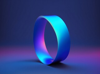 Fototapete - A vibrant and modern 3D render of an iridescent chrome torus, or ring shape, with a neon gradient transitioning from purple to blue. This minimalist design is perfect for adding a touch of futuristic 