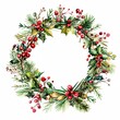 © inspiretta - A wreath of red berries and green leaves with a white background. The wreath is a symbol of the holiday season and is often used as a decoration during Christmas time. The bright colors of the berries