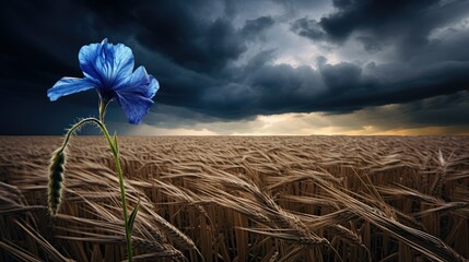 Sticker - blue flower in the middle of wheat field