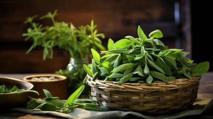 Poster - Sage is an enchanting herb with green leaves and stem