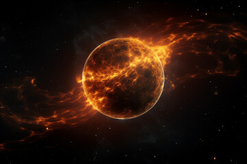 Wall Mural - orange abstract planet or star in dark space