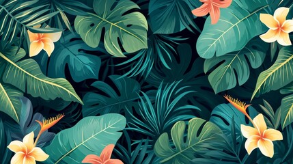 Poster - multi colored tropical leaves summer background.