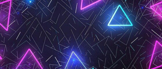 Poster - neon triangle pattern on dark background