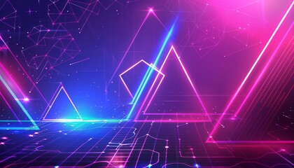 Poster - abstract neon triangle pattern on blue and purple background