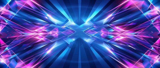Poster - Abstract Neon Light Pattern With Blue and Pink Geometric Shapes