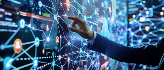 Poster - Person Interacting With Digital Network Visualization on Large Screen