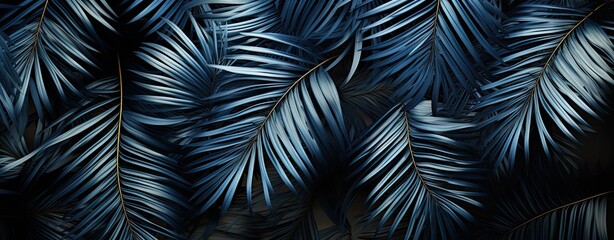 Poster - dark blue tropical leaves, web banner