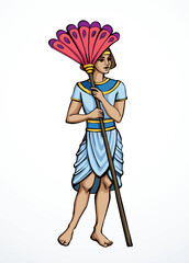 Poster - Vector drawing. Egyptian servant with a fan