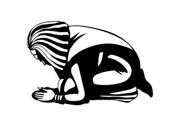 Poster - Vector drawing. Egyptian girl bow in praying