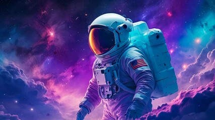 Wall Mural - A Lone Astronaut Walks Through Cosmic Clouds