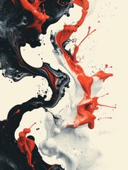 Sticker - AI generated illustration of an abstract background with swirling black, white, and red paint