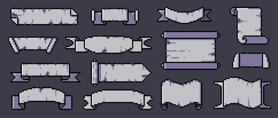 Poster - pixel papyrus. ancient pixel parchment sheet with torn edges, retro vintage paper roll with cartoon 