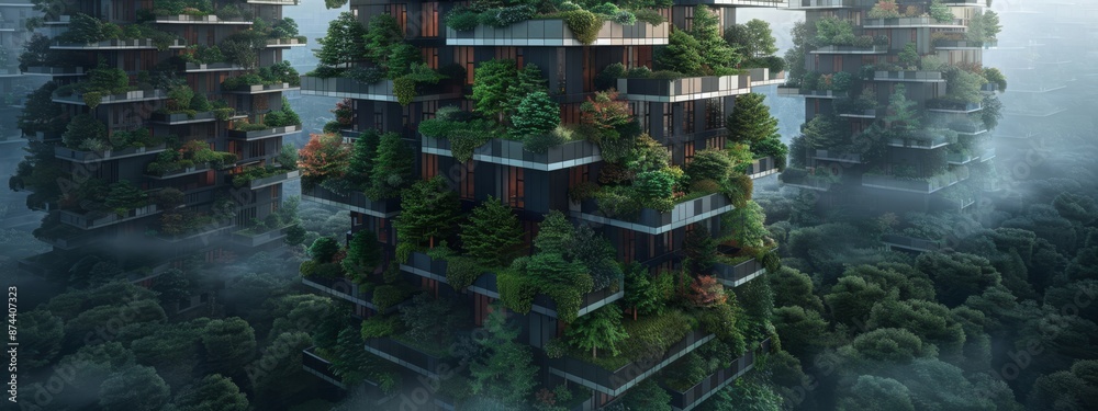Biophilic Architecture with Lush Vegetation - Nature Connection, Sustainability, and Eco-Friendly Design Generative AI