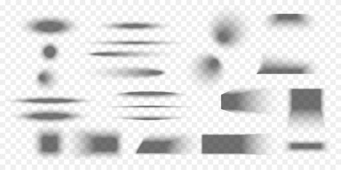 Fototapete - Set of packing box shadow effects. Different realistic soft grey shapes. Square and rectangle, round and oval package shades isolated on transparent background. Vector realistic illustration.