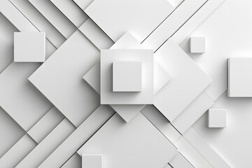 Wall Mural - Abstract geometric white background with overlapping squares and cubes creating a 3D effect