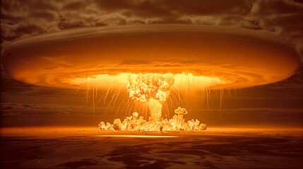 Wall Mural - Huge explosion of a thermonuclear bomb in desert