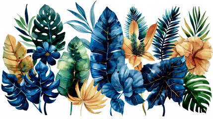 Wall Mural - Tropical paradises: Exotic plants in watercolor style