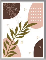 Wall Mural - botanical wall art vector. boho foliage line art drawing with abstract shape.