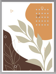 Wall Mural - botanical wall art vector. boho foliage line art drawing with abstract shape.