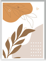 Wall Mural - botanical wall art vector. boho foliage line art drawing with abstract shape.
