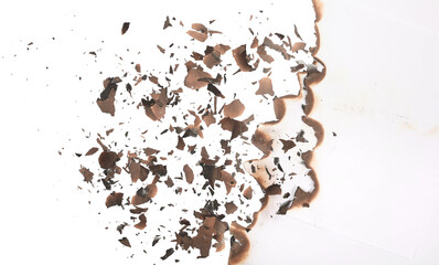 Wall Mural - Burnt paper with charred scraps flying texture and background, clipping path