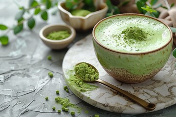 Wall Mural - Matcha latte, green tea matcha latte, matcha with oat milk,, Matcha latte tea, vegan matcha, japanese tea with matcha, Japanese matcha green tea, matcha green tea,