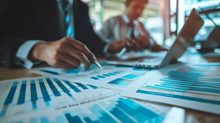 Poster - Investors and business professionals analyzing financial reports in meeting room
